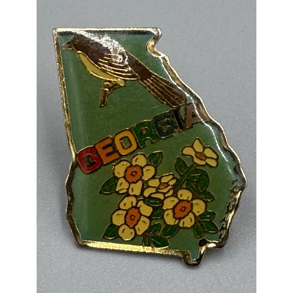 Vintage Georgia State Bird Flower Enamel Lapel Pin